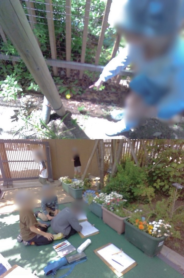 校庭で絵を描く児童1